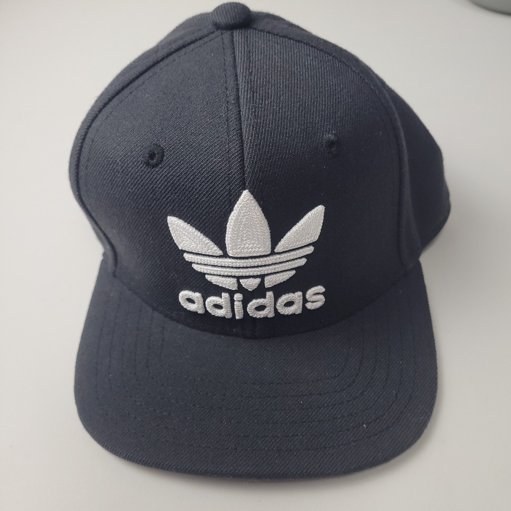 Adidas Originals Boys Black Trefoil Logo Snapback Hat Flat Brim OSFY Cap